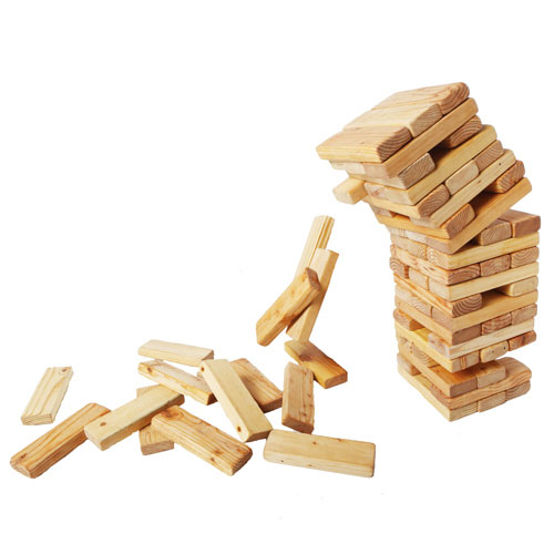playing jenga with the outdoors