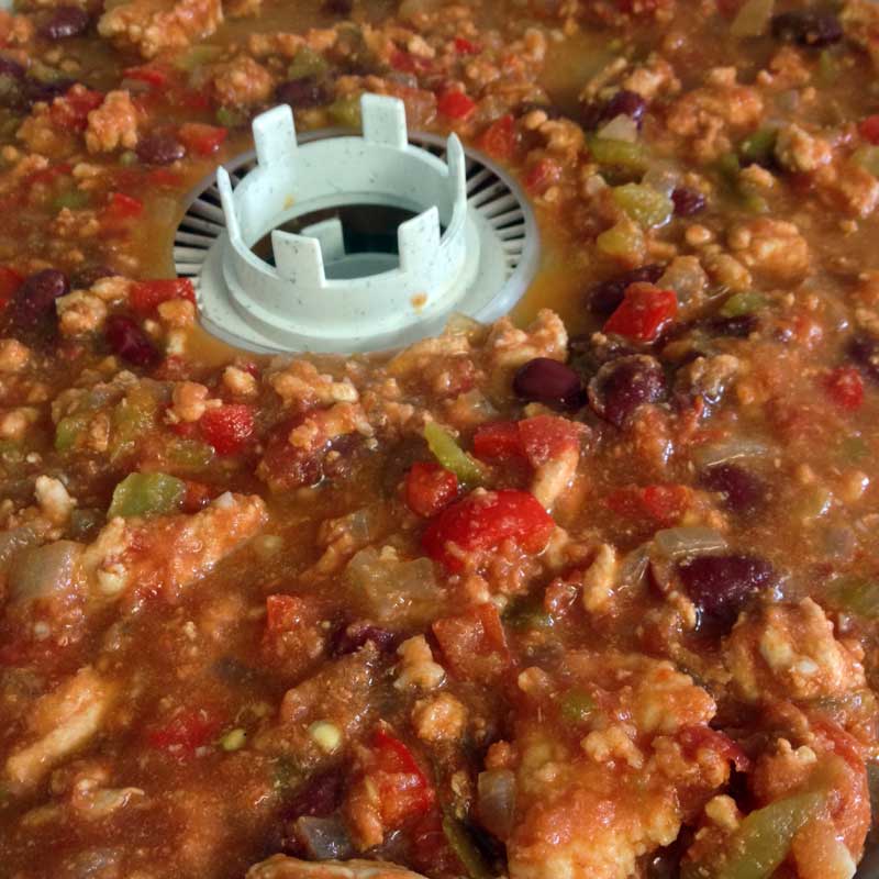 Cooked chili on tray