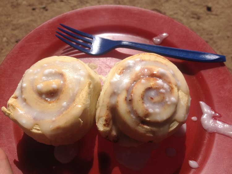 Enjoying the cinnamon rolls
