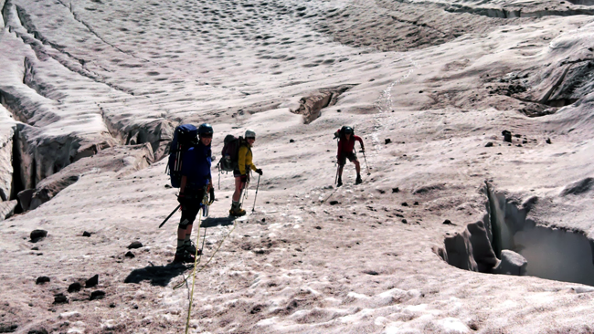 Heading up the Emmon's Glacier