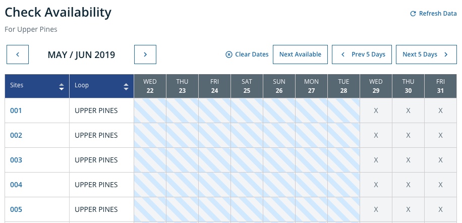 campground availability page